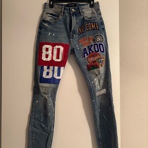 Akoo Men's Multi-Patch Skinny Jeans